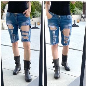 Vintage ripped jean shorts long chino torn denim rockabilly women’s jeans jorts